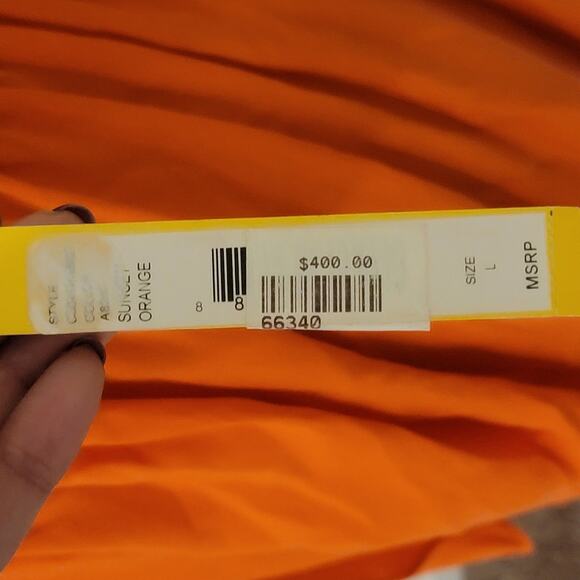 Alice + Olivia Cynthia Draped Tulip Skirt Dress Sunset Orange Silk LRG $400 NWT - Picture 15 of 16